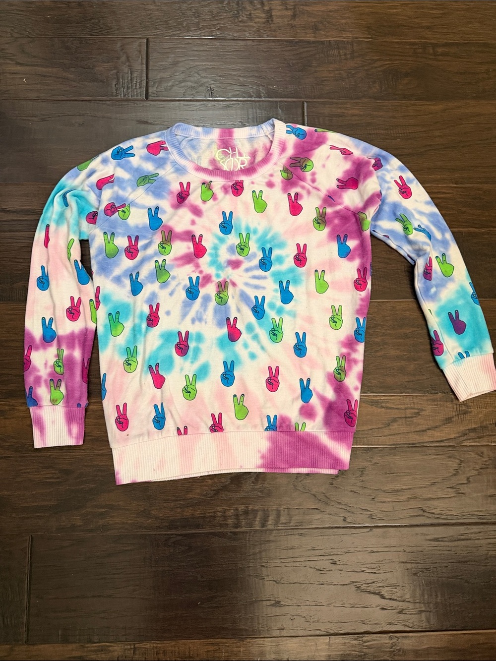 Chaser Peace Sign Hand Tie Dye Sweater Slim Fit Large